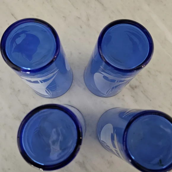 Set of Four Blue Hazel Atlas Sailboat Glasses - Picture 7 of 8